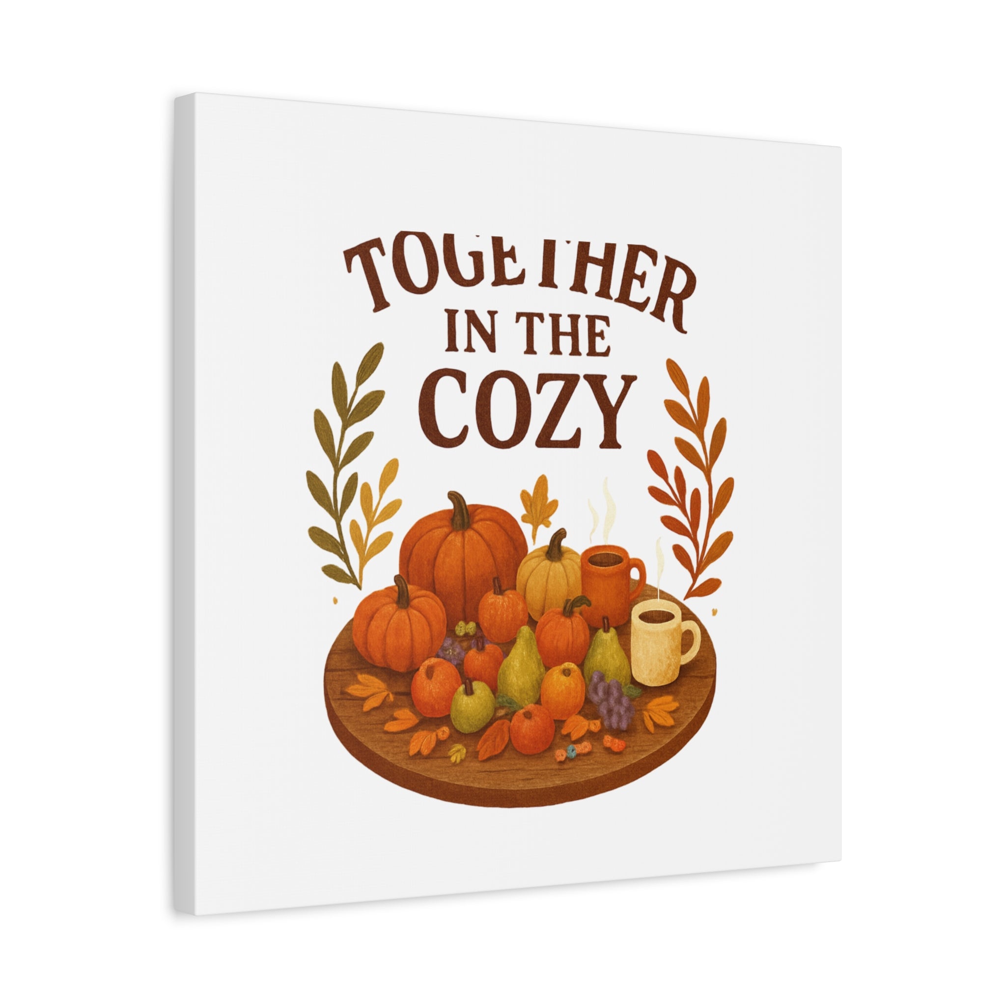 Fall Harvest Cozy Canvas Wall Art – "In The Cozy" Pumpkin & Coffee Autumn Decor