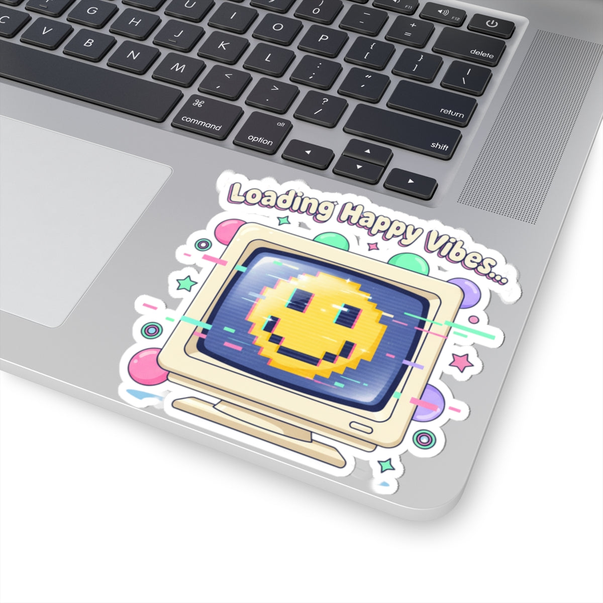 Loading Happy Vibes Pixel Monitor Sticker | Y2K Retro Tech Nostalgia