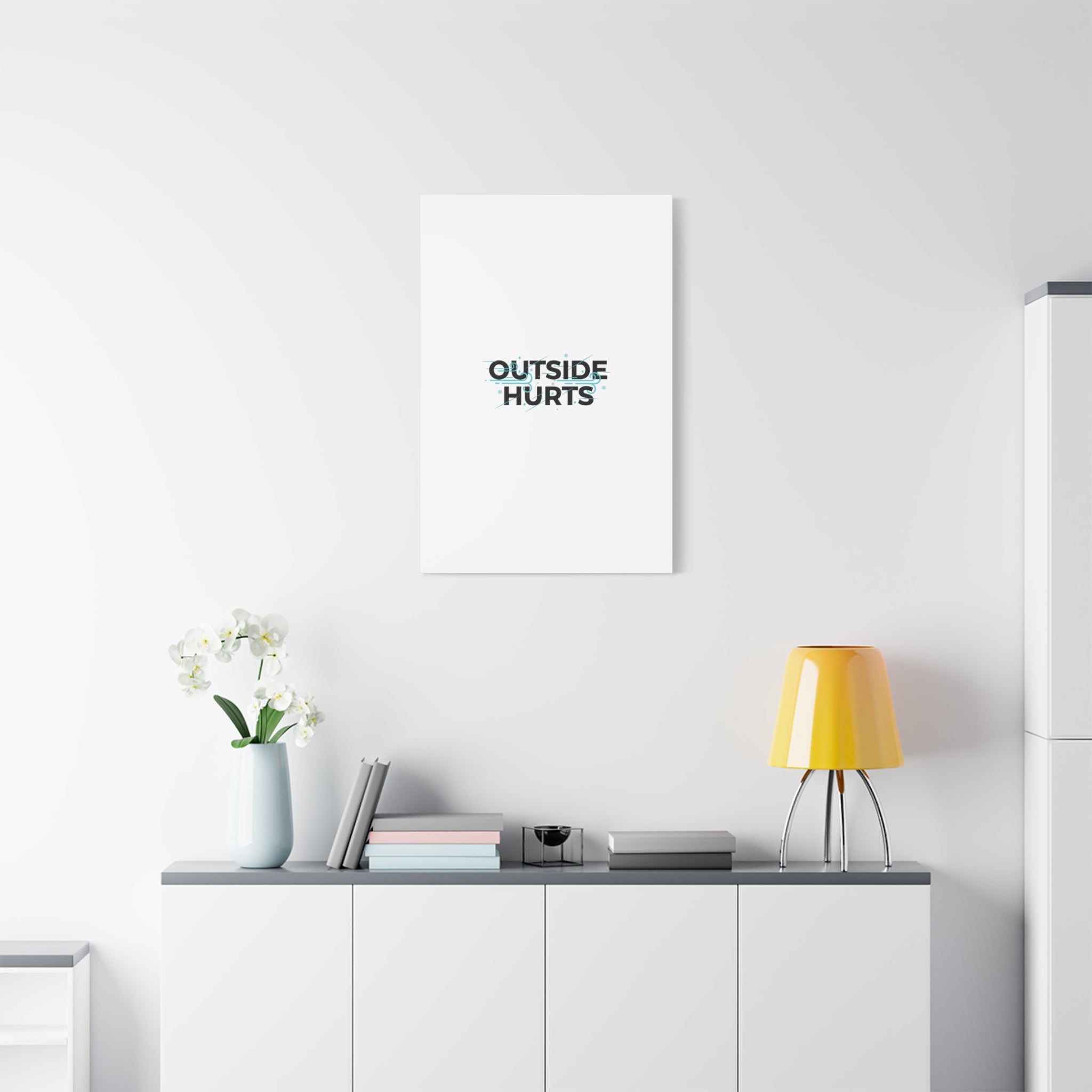 OUTSIDE HURTS Canvas Wall Art | Wind-Chill Minimalism, winter meme