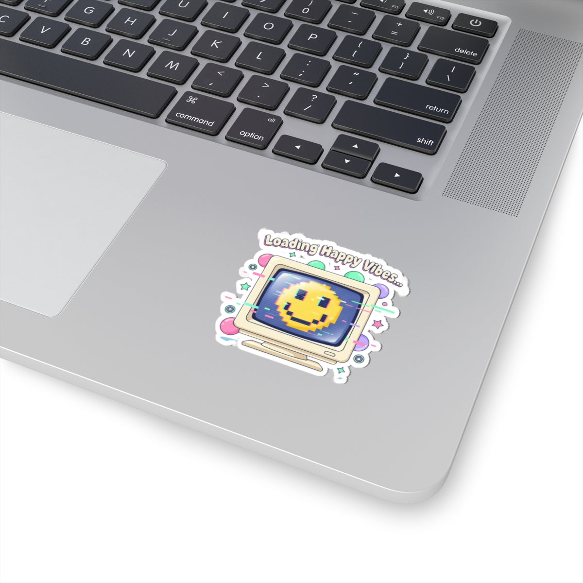 Loading Happy Vibes Pixel Monitor Sticker | Y2K Retro Tech Nostalgia
