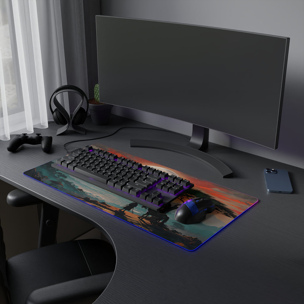 LED Gaming Mouse Pad with Vibrant Landscape Design, RGB Backlit Desk Decor, Gamer Gift, Home Office Accessory, Perfect for Gaming Setup