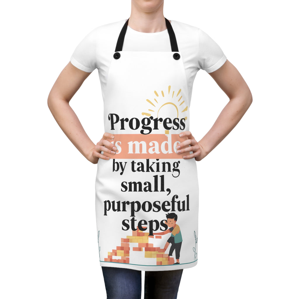 Motivational Kitchen Apron — “Progress is Made” Inspirational Cooking Apron