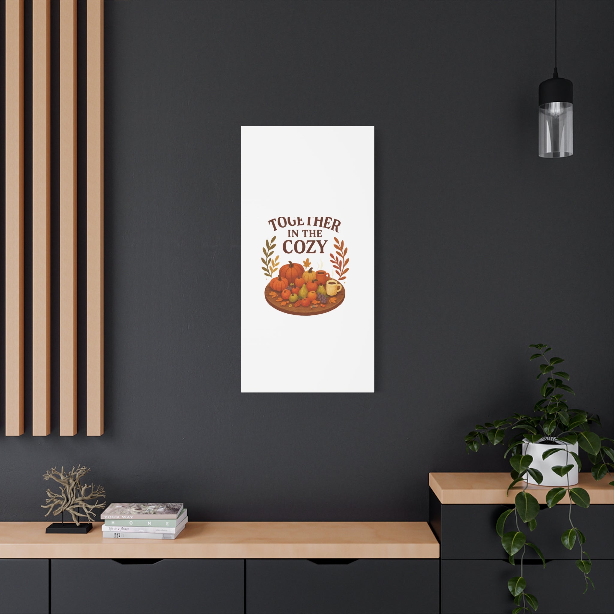 Fall Harvest Cozy Canvas Wall Art – "In The Cozy" Pumpkin & Coffee Autumn Decor