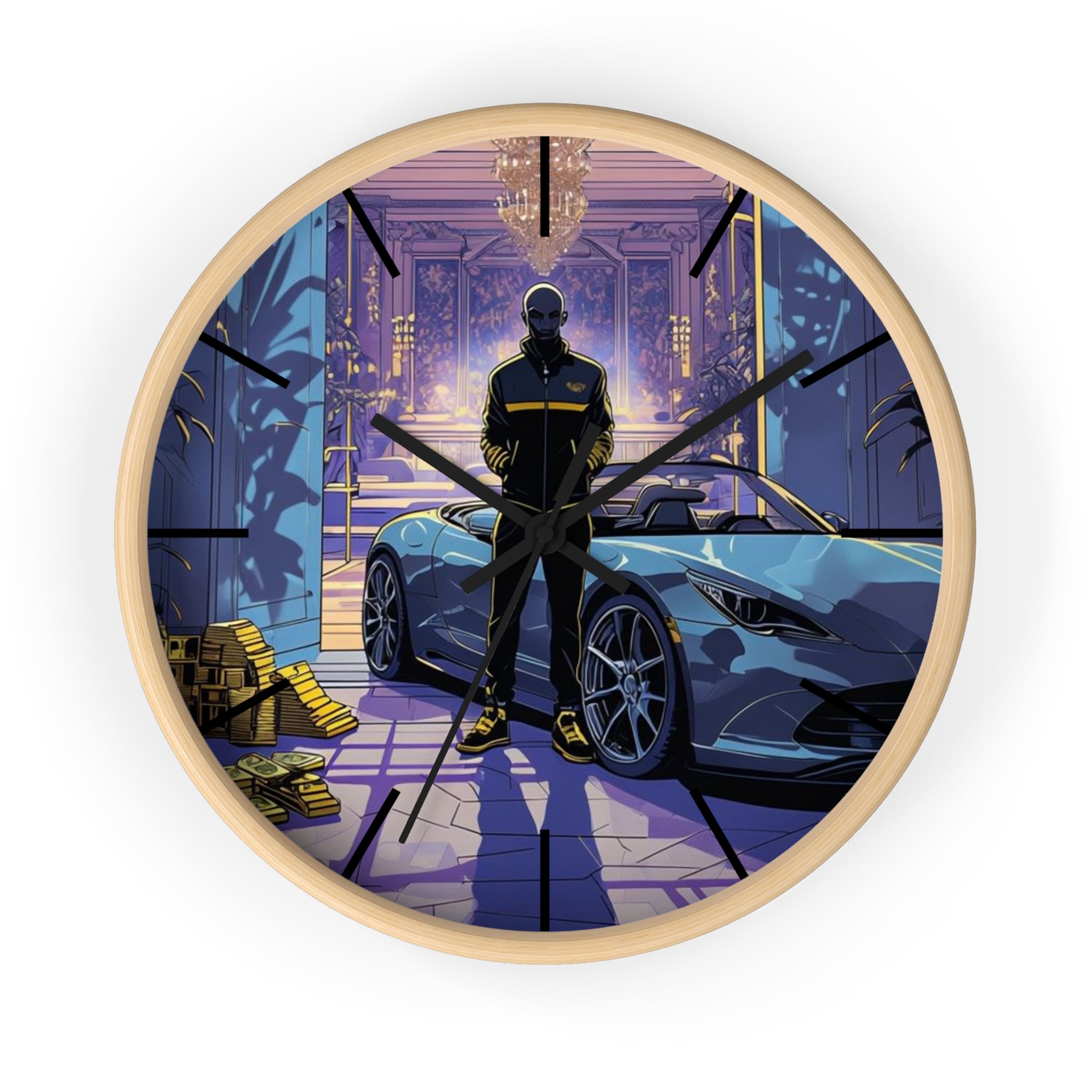 Luxury Sports Car Wall Clock — Modern Gangster Mansion Scene