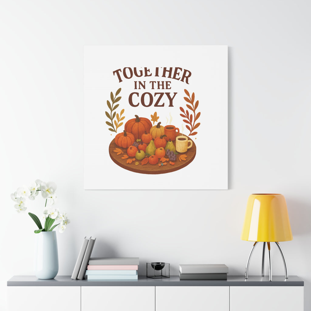 Fall Harvest Cozy Canvas Wall Art – "In The Cozy" Pumpkin & Coffee Autumn Decor