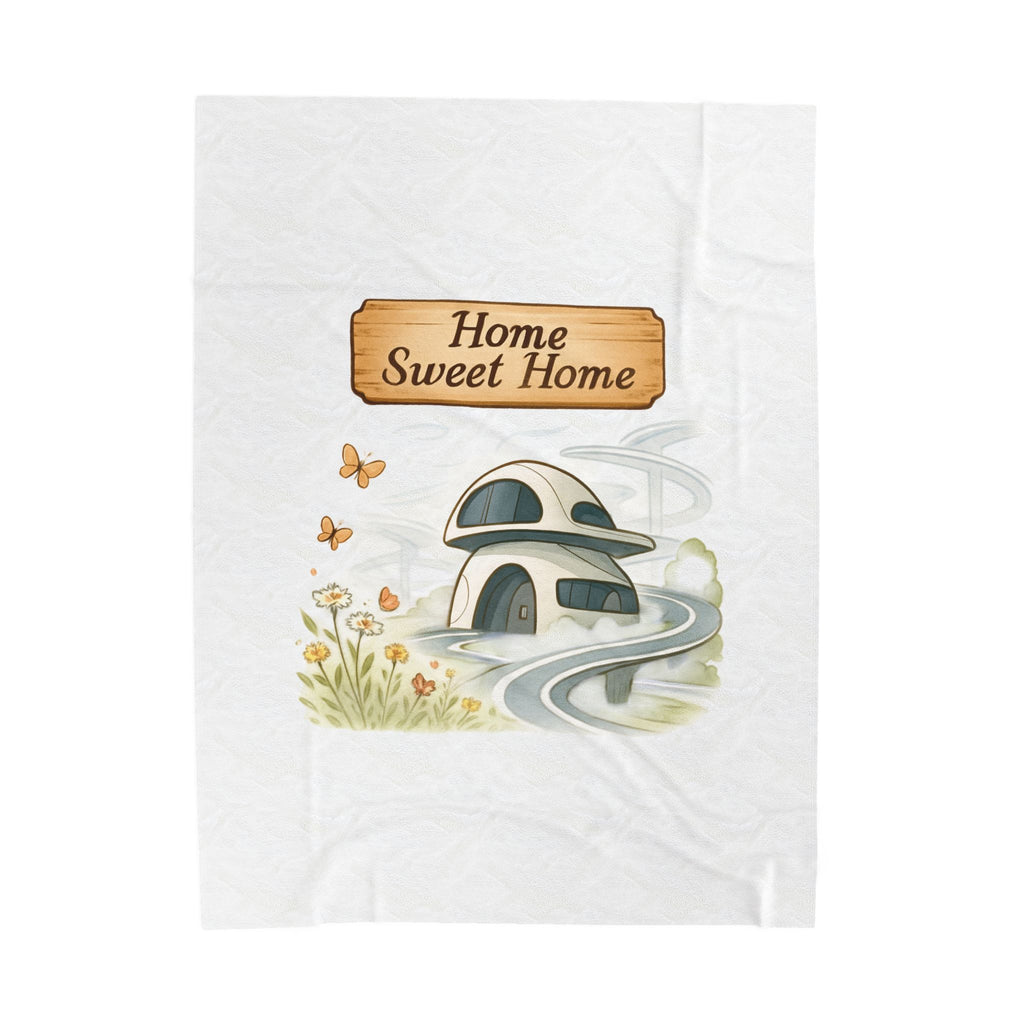 Home Sweet Home Velveteen Plush Blanket — Cozy Cottage Illustration Throw