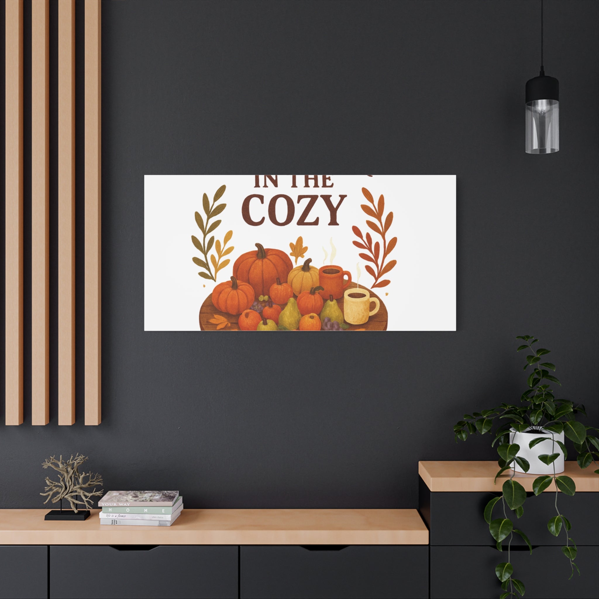 Fall Harvest Cozy Canvas Wall Art – "In The Cozy" Pumpkin & Coffee Autumn Decor
