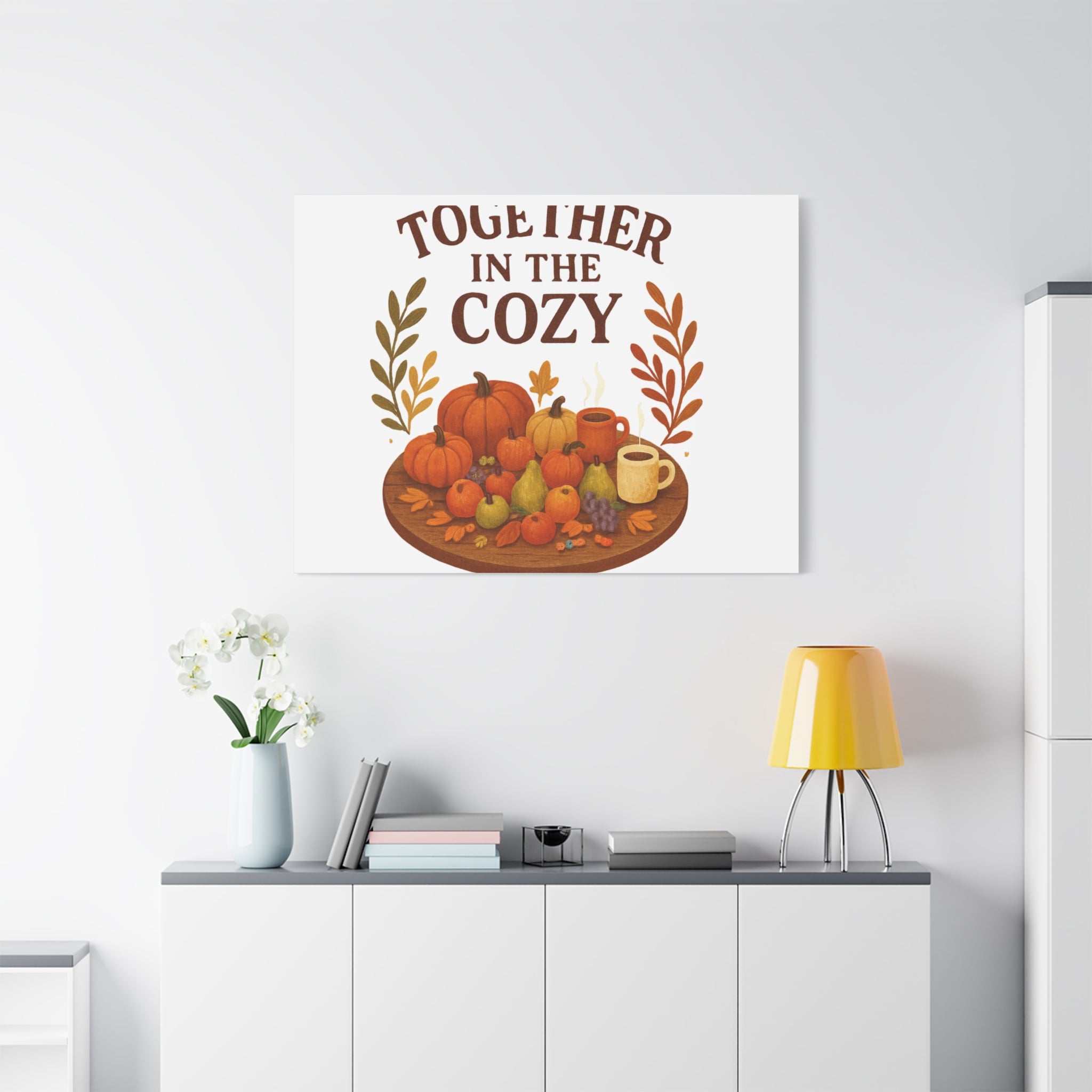 Fall Harvest Cozy Canvas Wall Art – "In The Cozy" Pumpkin & Coffee Autumn Decor