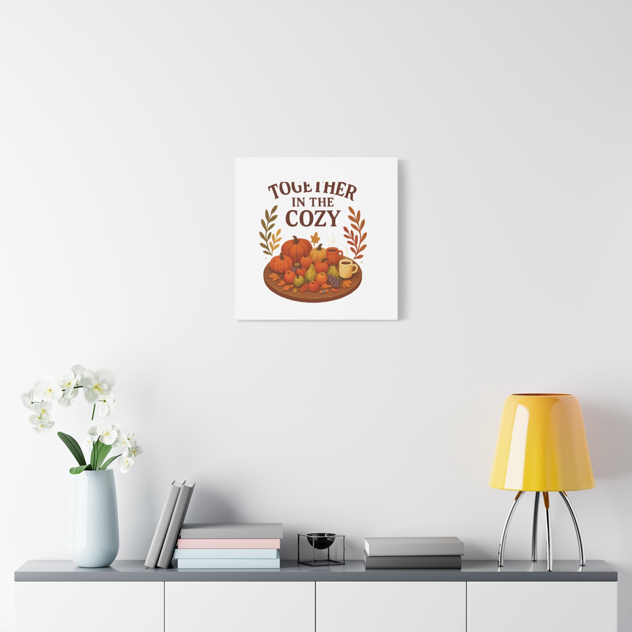 Fall Harvest Cozy Canvas Wall Art – "In The Cozy" Pumpkin & Coffee Autumn Decor