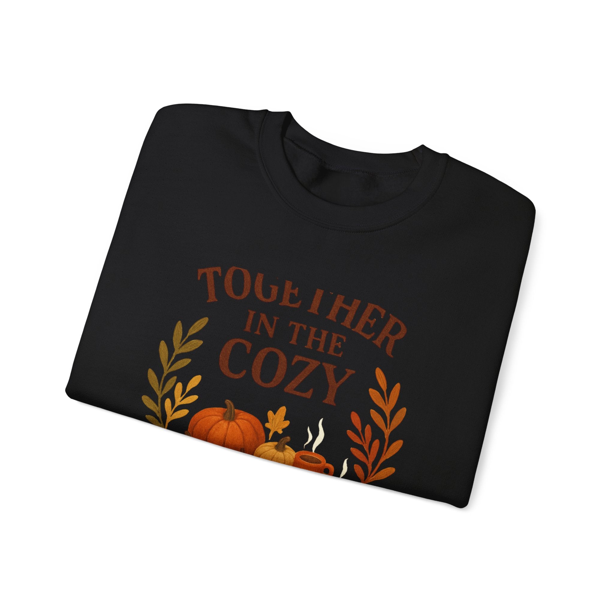 Cozy Fall Sweatshirt — "Together in the Cozy" Pumpkin & Mug Crewneck