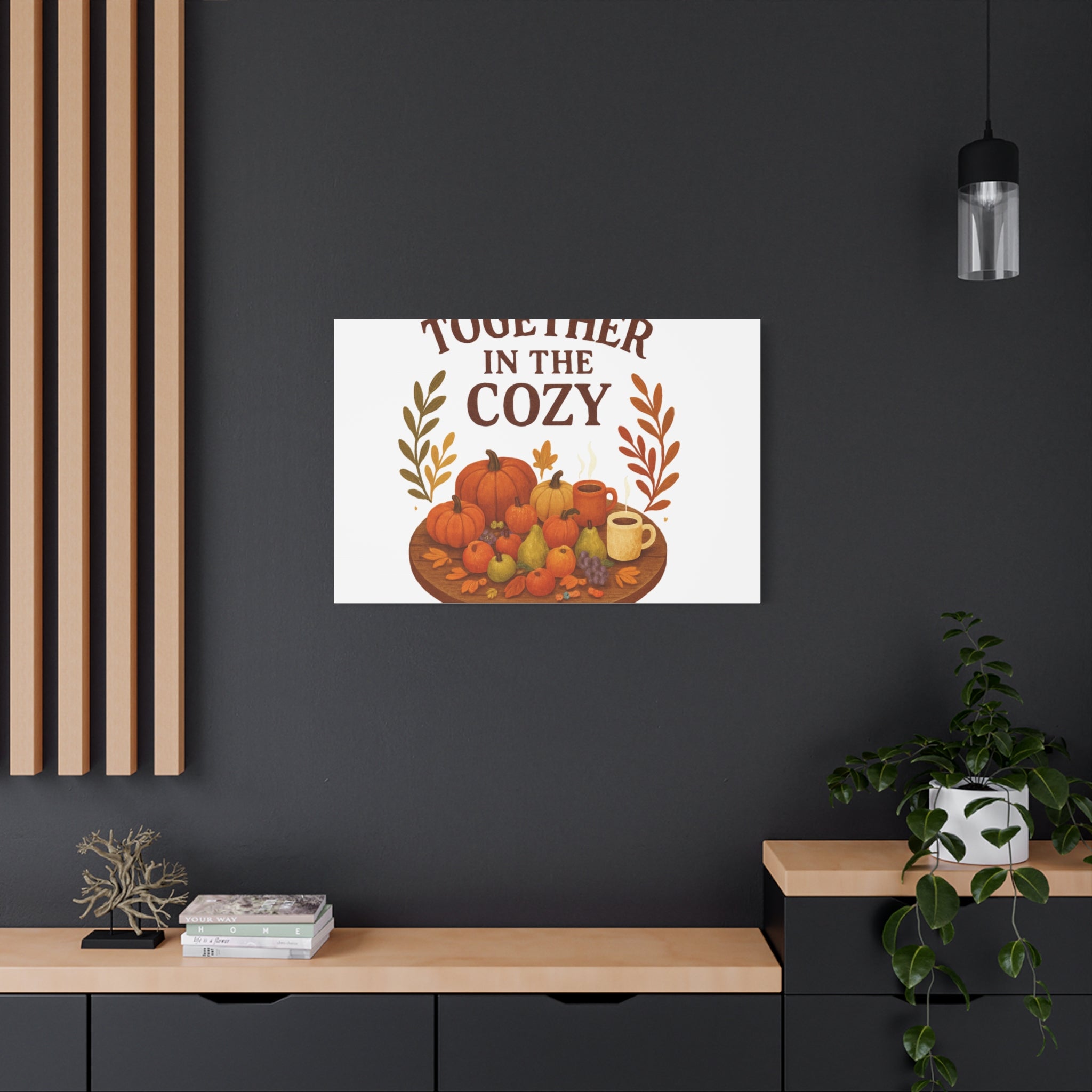 Fall Harvest Cozy Canvas Wall Art – "In The Cozy" Pumpkin & Coffee Autumn Decor