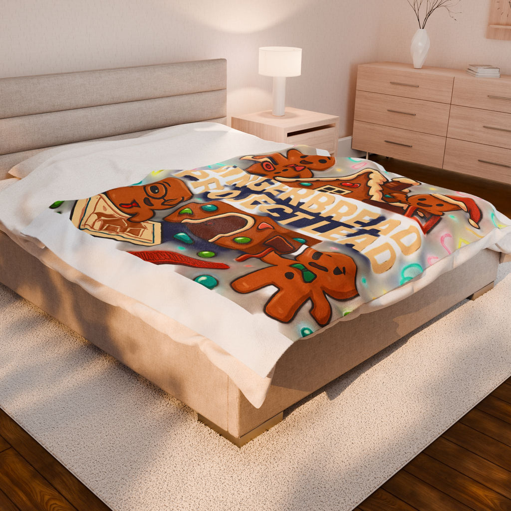 Velveteen Blanket — "Gingerbread Project Lead" Holiday Plush Throw