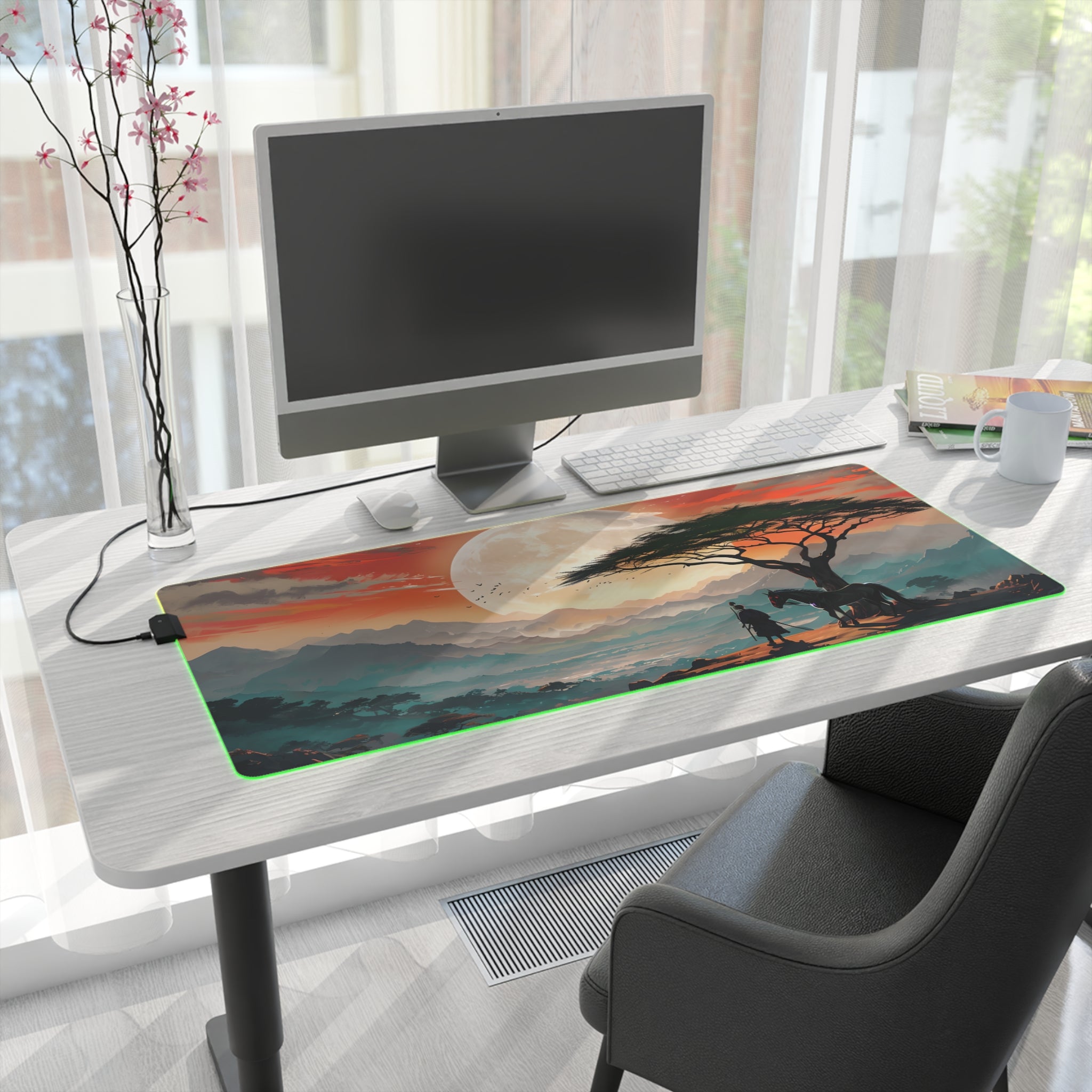 LED Gaming Mouse Pad with Vibrant Landscape Design, RGB Backlit Desk Decor, Gamer Gift, Home Office Accessory, Perfect for Gaming Setup