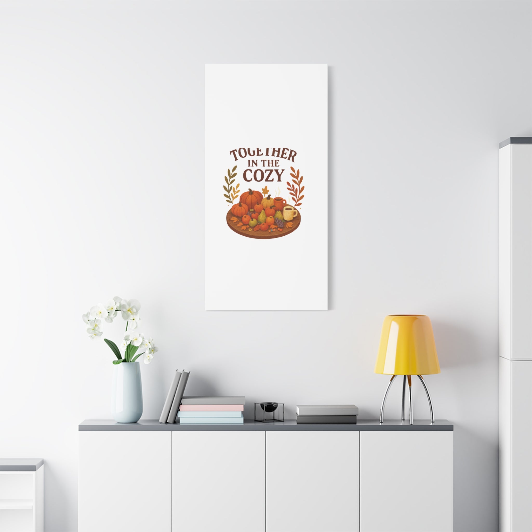 Fall Harvest Cozy Canvas Wall Art – "In The Cozy" Pumpkin & Coffee Autumn Decor