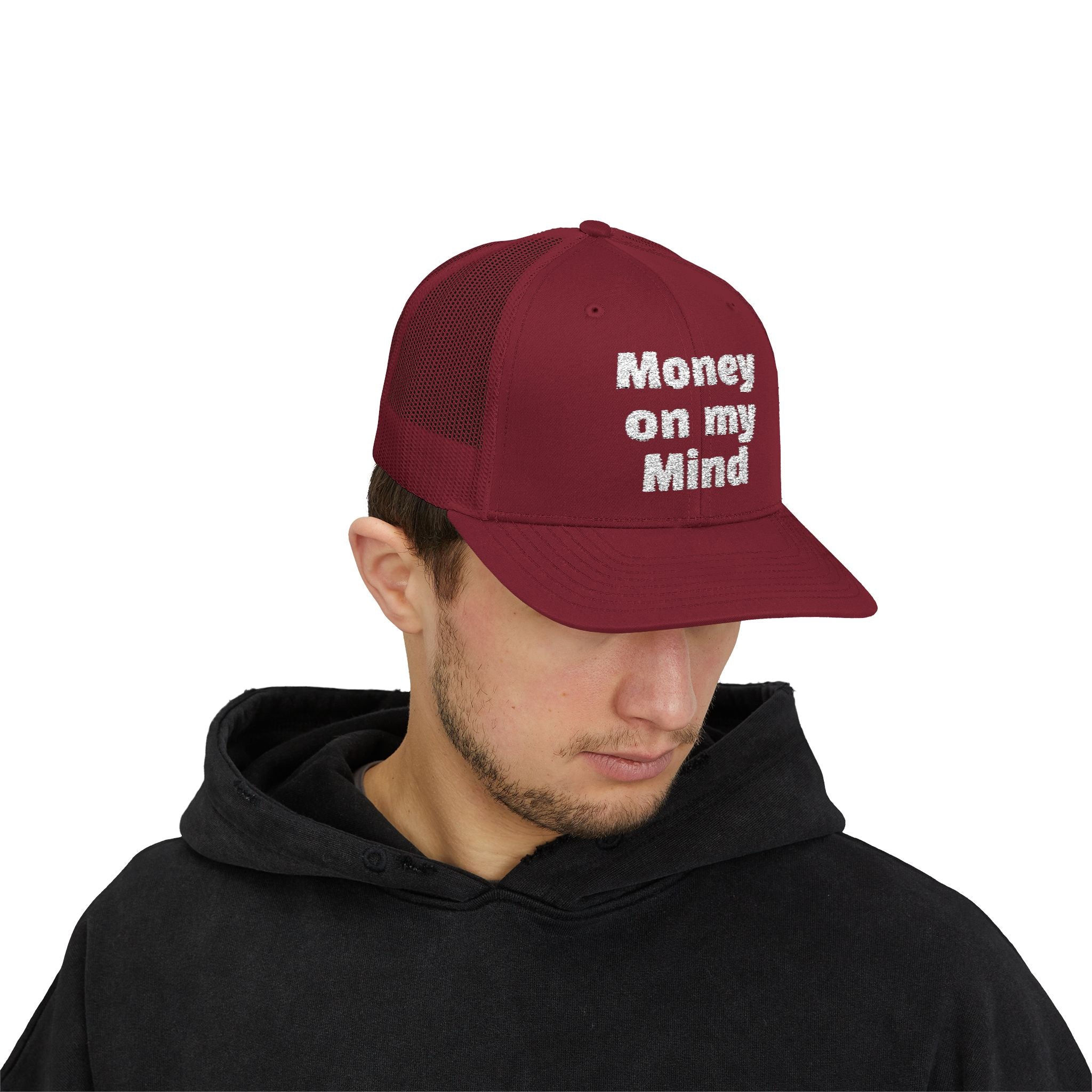 Money On My Mind Trucker Cap — Embroidered Mesh Snapback Hat