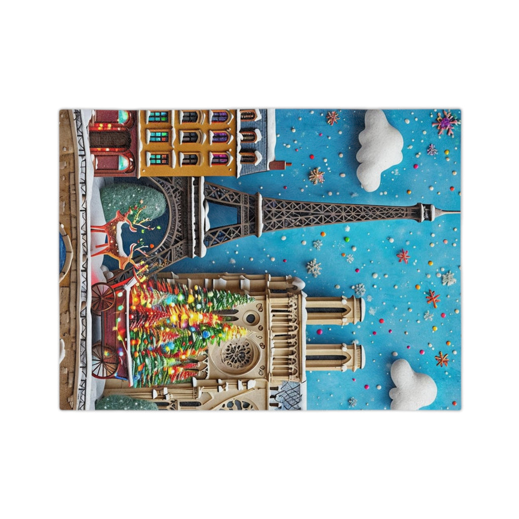 Christmas Paris Holiday Blanket — Eiffel Tower & Notre-Dame Winter Scene Velveteen Throw