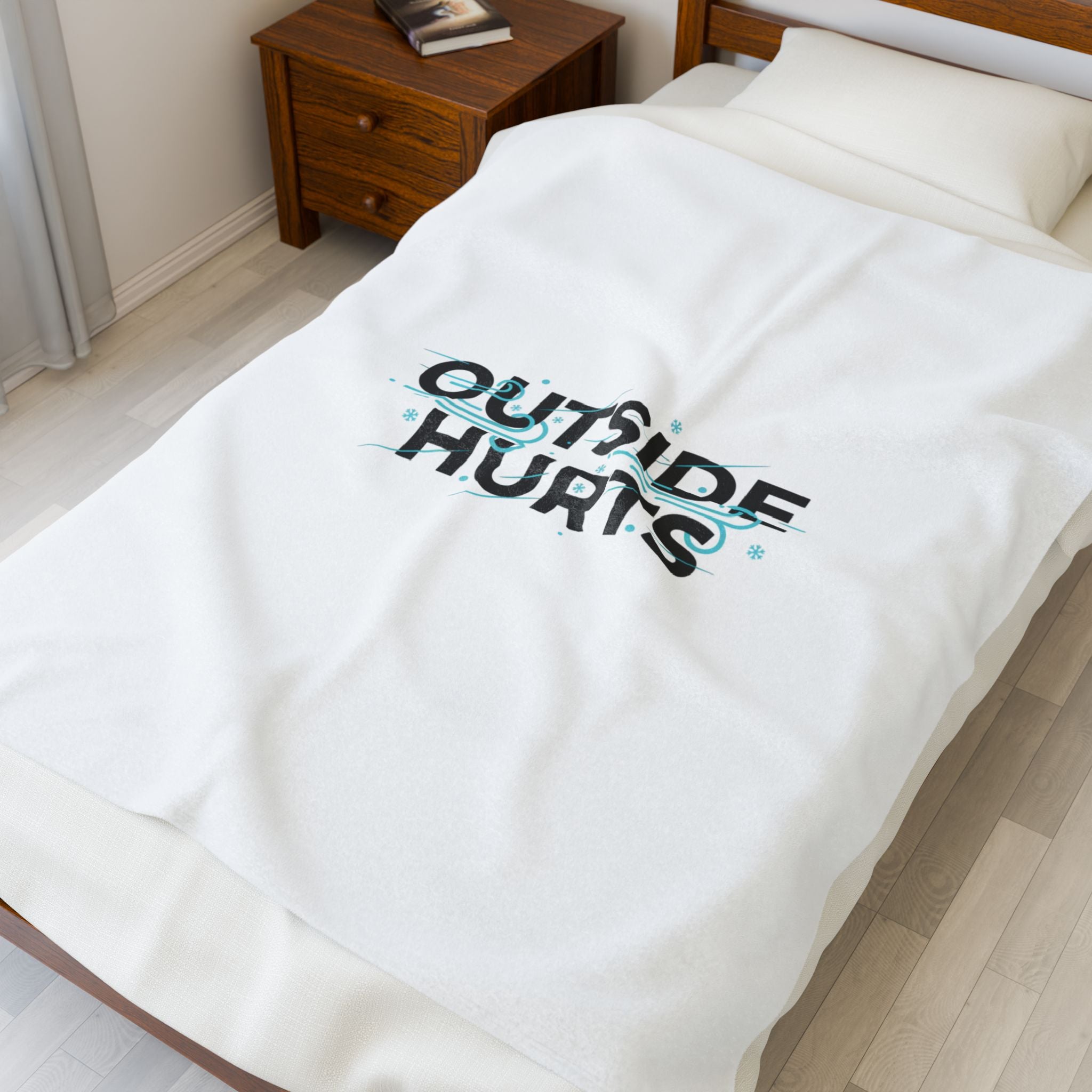 OUTSIDE HURTS Velveteen Plush Blanket | Wind-Chill Minimalism, winter meme
