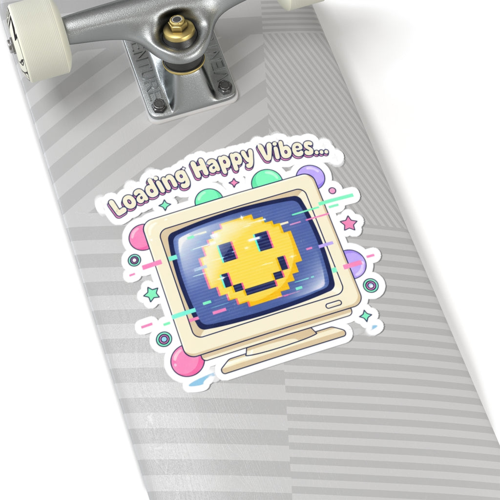 Loading Happy Vibes Pixel Monitor Sticker | Y2K Retro Tech Nostalgia