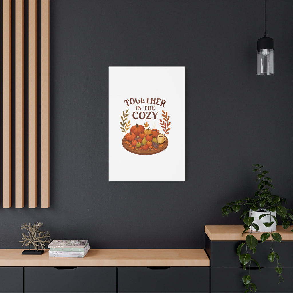 Fall Harvest Cozy Canvas Wall Art – "In The Cozy" Pumpkin & Coffee Autumn Decor