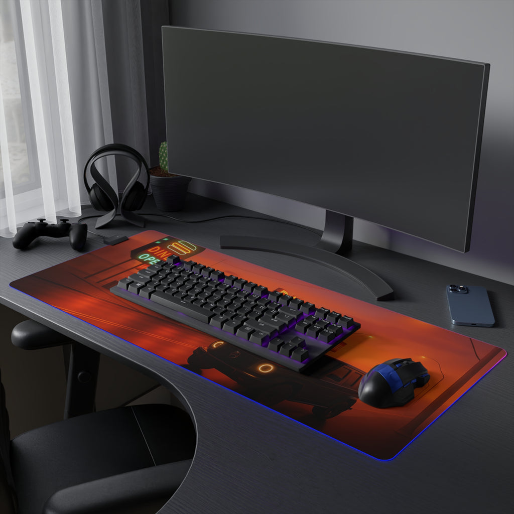 Retro Diner RGB Gaming Mouse Pad Neon LED Desk Mat Arcade Aesthetic Setup Gamer Gift Large Mousepad for Office and Desk Decor