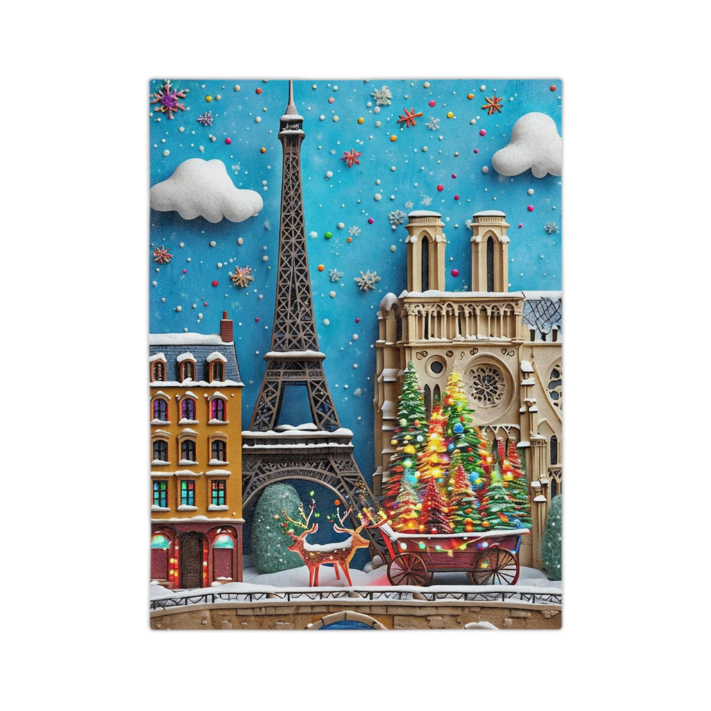 Christmas Paris Holiday Blanket — Eiffel Tower & Notre-Dame Winter Scene Velveteen Throw