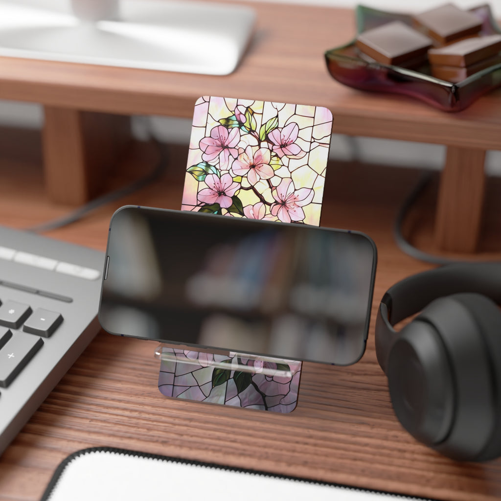 Floral Smartphone Stand, Cell Phone Holder, Stained Glass Design, Decorative Desk Accessory, Gift for Her