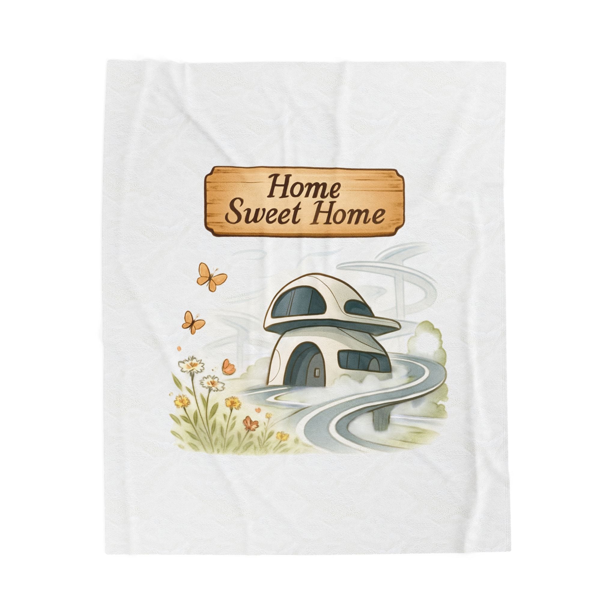 Home Sweet Home Velveteen Plush Blanket — Cozy Cottage Illustration Throw