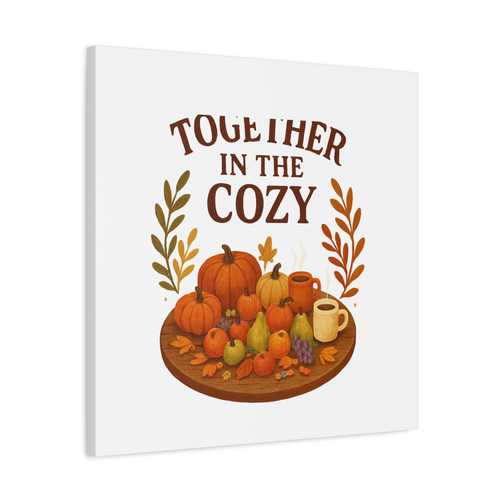 Fall Harvest Cozy Canvas Wall Art – "In The Cozy" Pumpkin & Coffee Autumn Decor