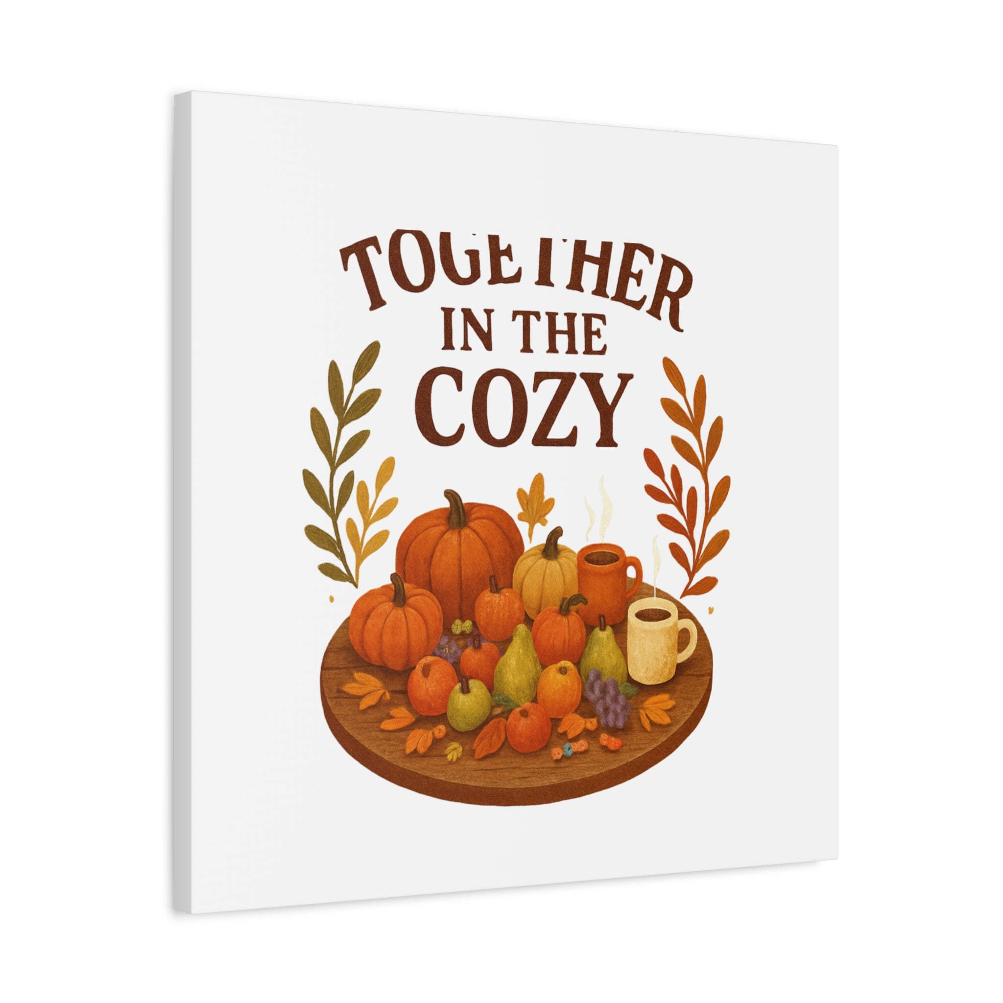 Fall Harvest Cozy Canvas Wall Art – "In The Cozy" Pumpkin & Coffee Autumn Decor