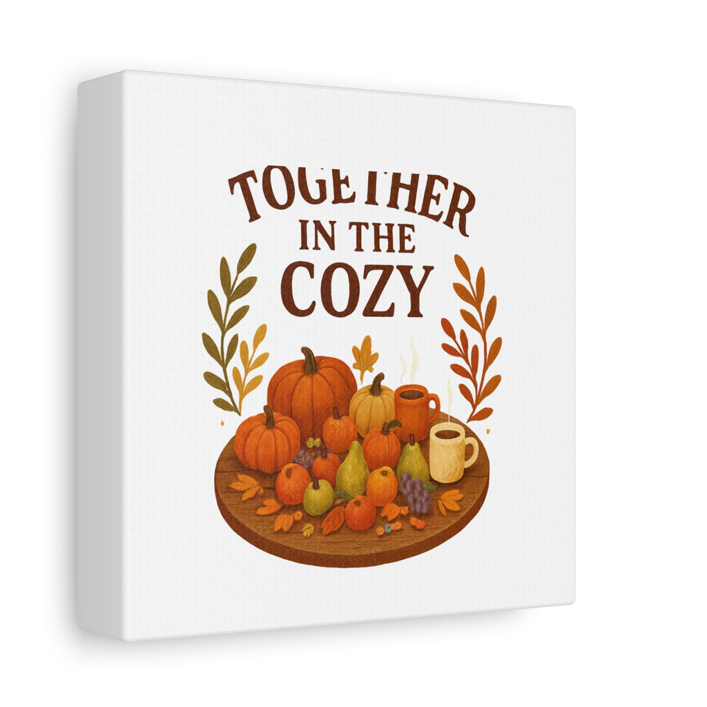 Fall Harvest Cozy Canvas Wall Art – "In The Cozy" Pumpkin & Coffee Autumn Decor