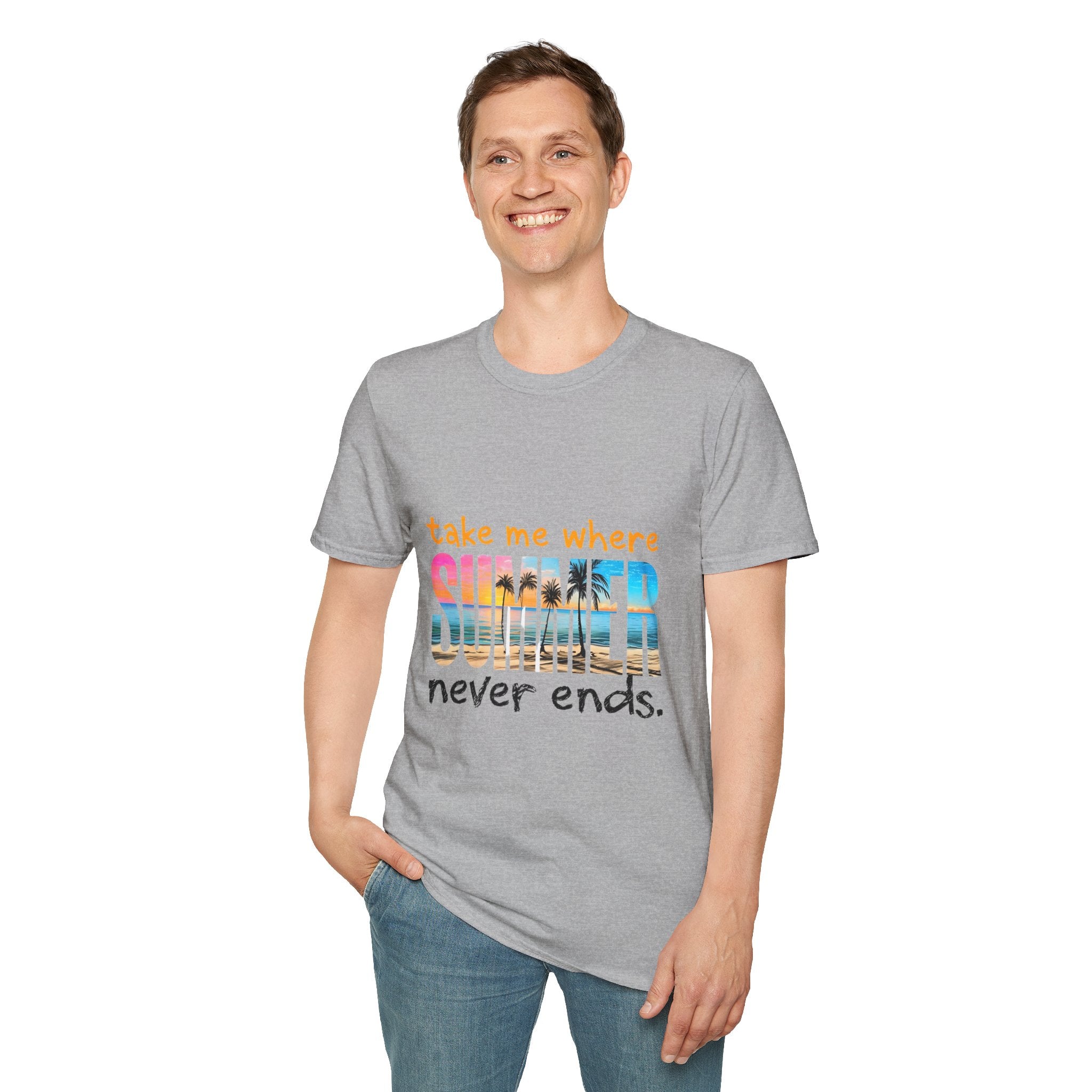 Summer Vibes Unisex T-Shirt | Take Me Where Summer Never Ends | Casual Wear, Vacation Shirt, Beach Tee, Gift Idea, Summer Collection