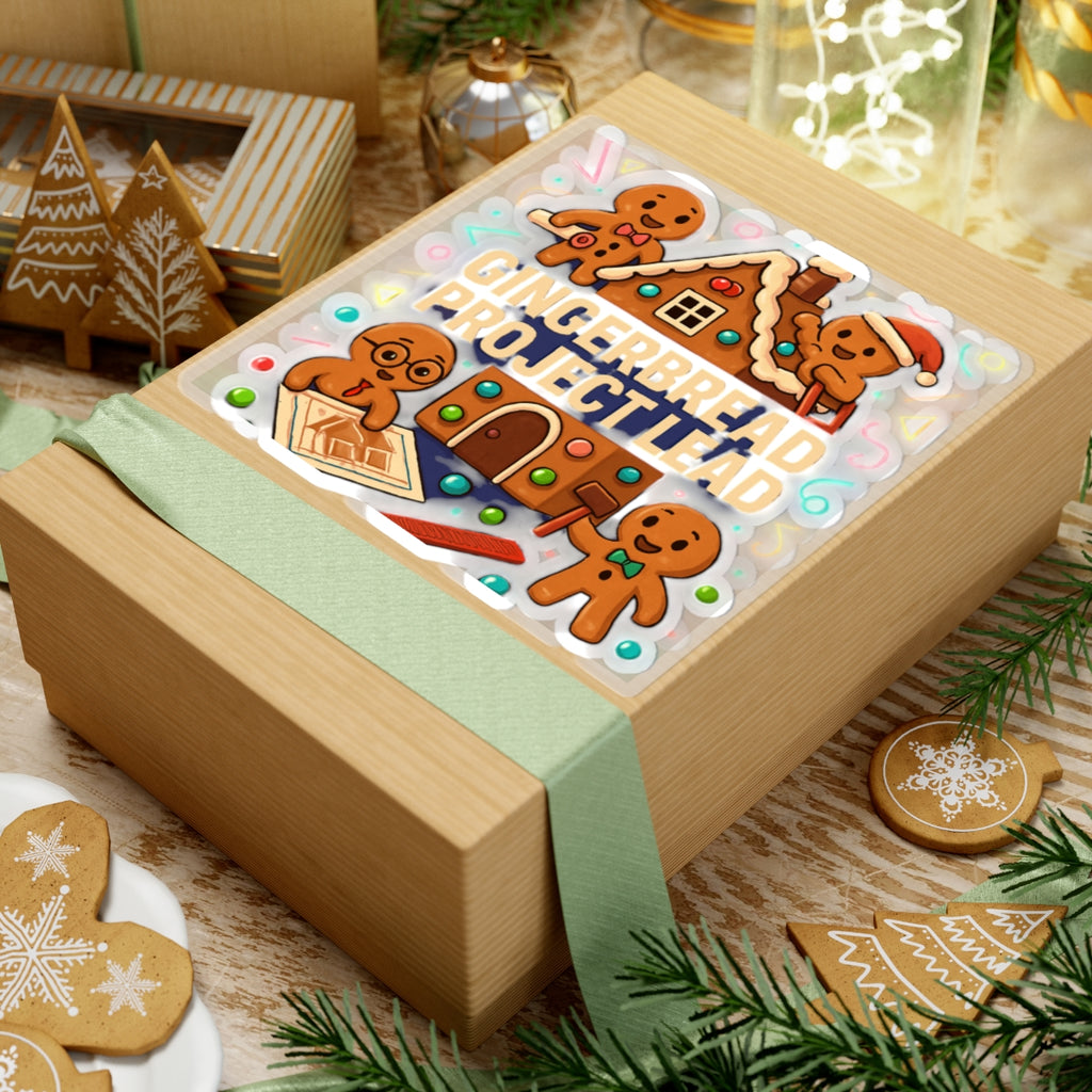 Gingerbread Project Lead Kiss-Cut Sticker — Festive Holiday Gingerbread House Design