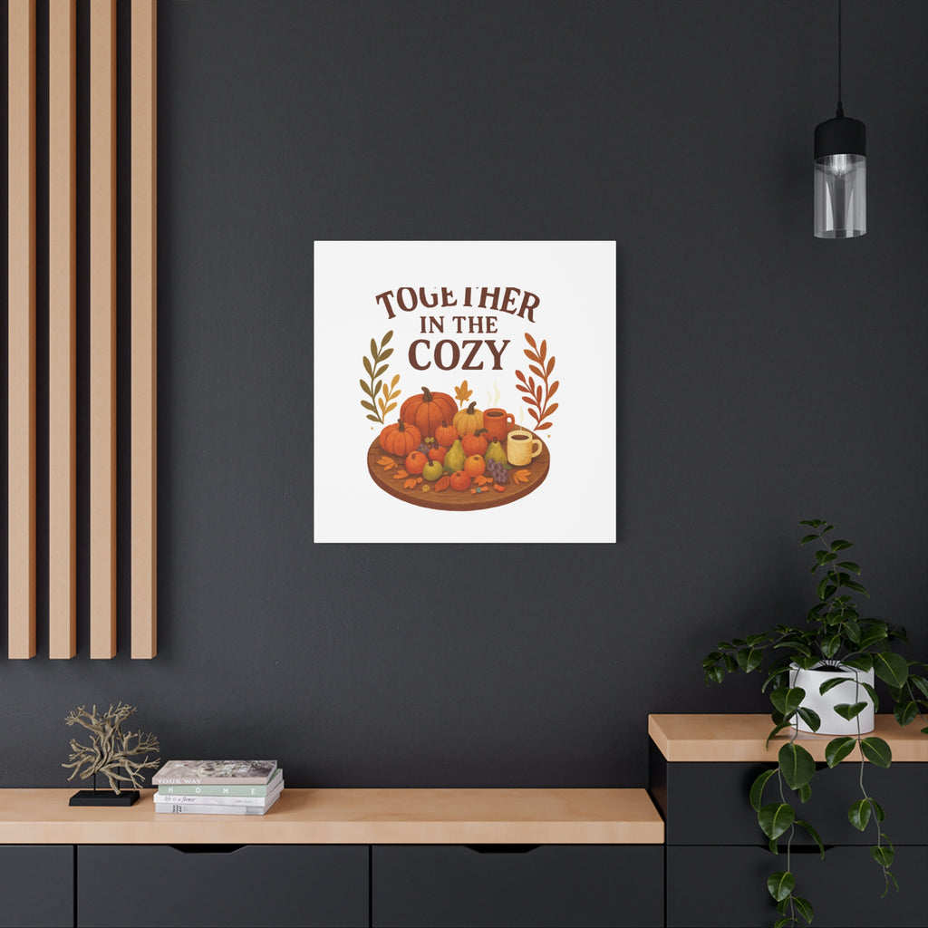 Fall Harvest Cozy Canvas Wall Art – "In The Cozy" Pumpkin & Coffee Autumn Decor