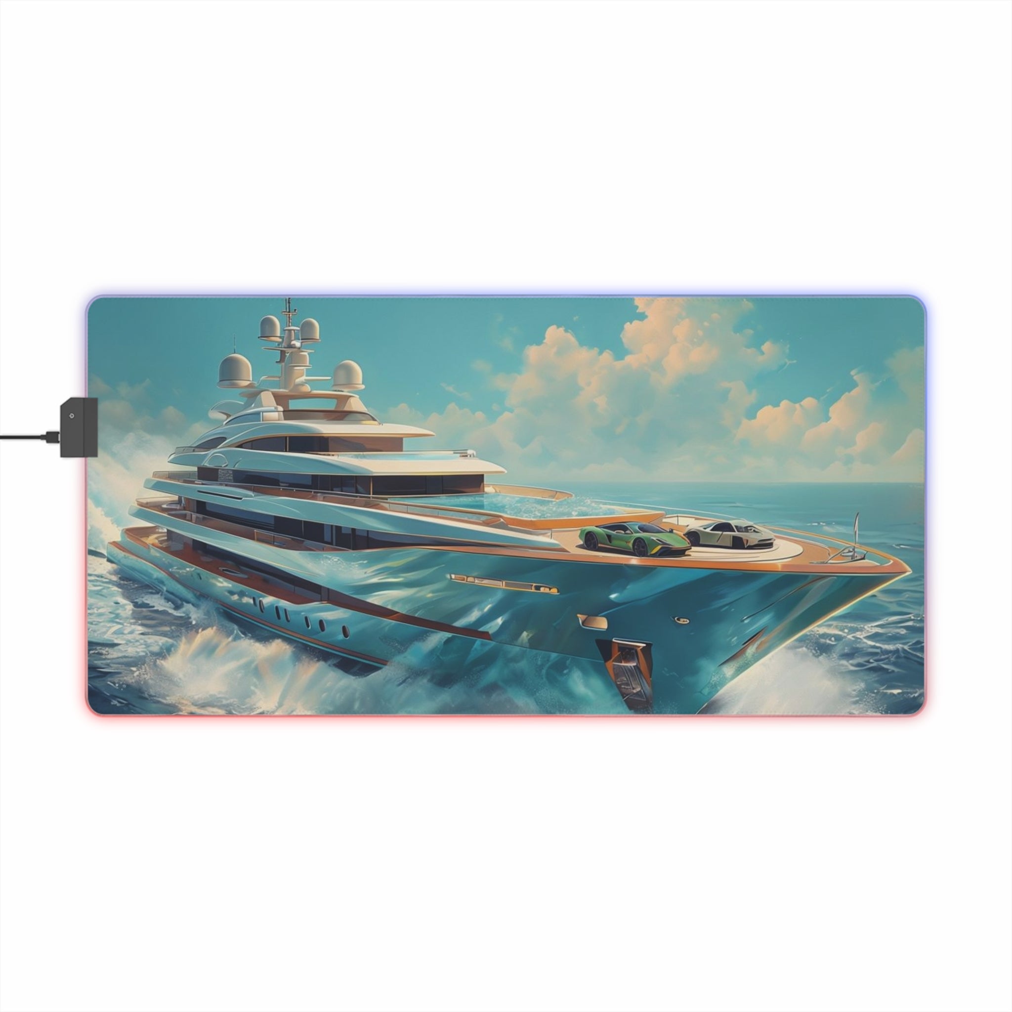 Yacht Sunrise LED Gaming Mouse Pad — XL RGB Desk Mat for Gamers & Streamers