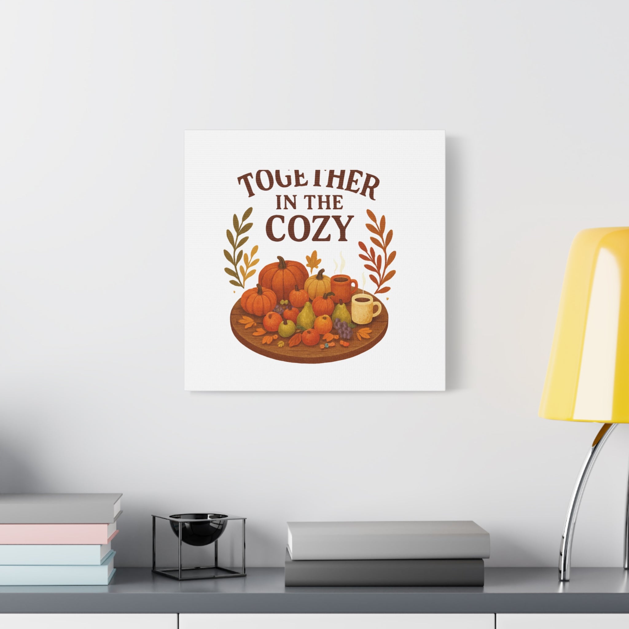 Fall Harvest Cozy Canvas Wall Art – "In The Cozy" Pumpkin & Coffee Autumn Decor
