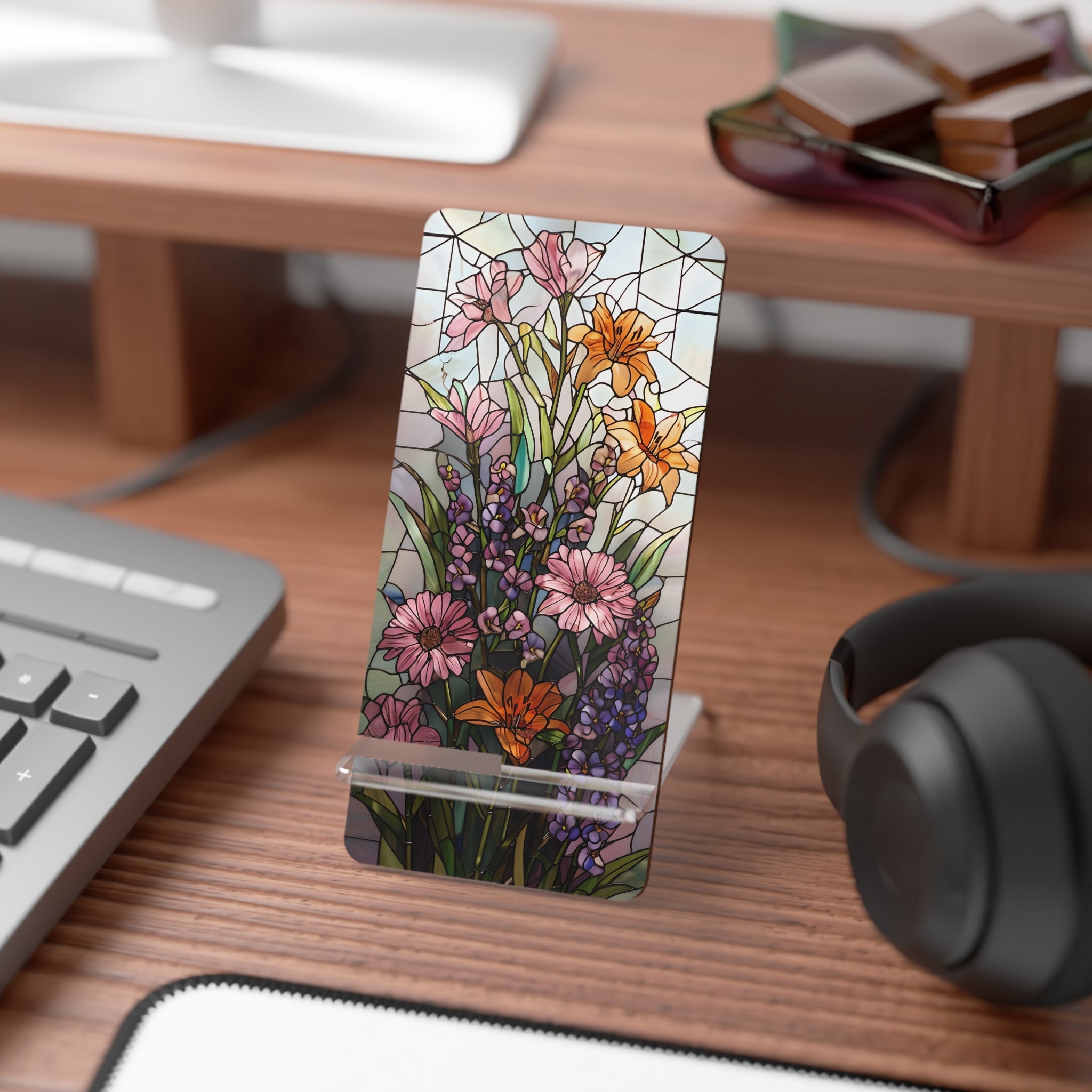Stunning Floral Smartphone Stand, Cute Phone Holder, Desk Organizer Gift, Home Office Decor, Mother's Day Gift, Floral Design