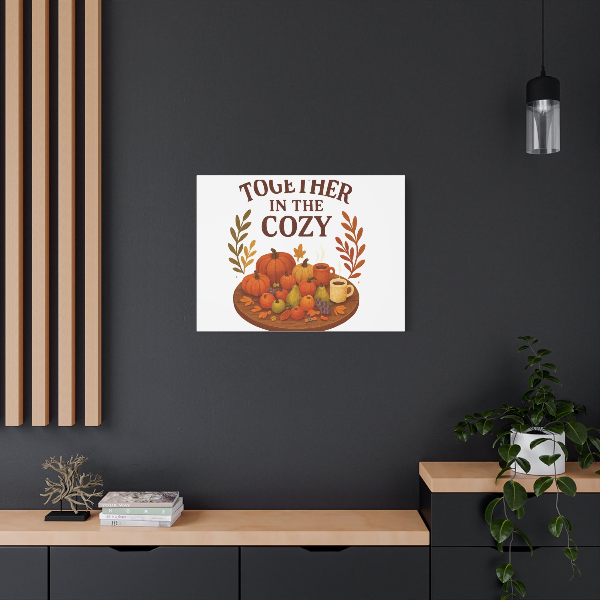 Fall Harvest Cozy Canvas Wall Art – "In The Cozy" Pumpkin & Coffee Autumn Decor