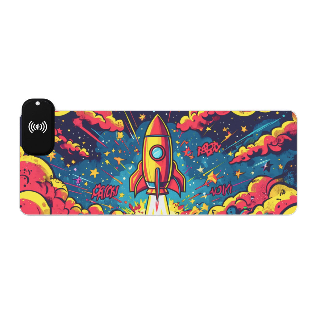 LED Gaming Mouse Pad with Wireless Charging - Rocket Launch Design
