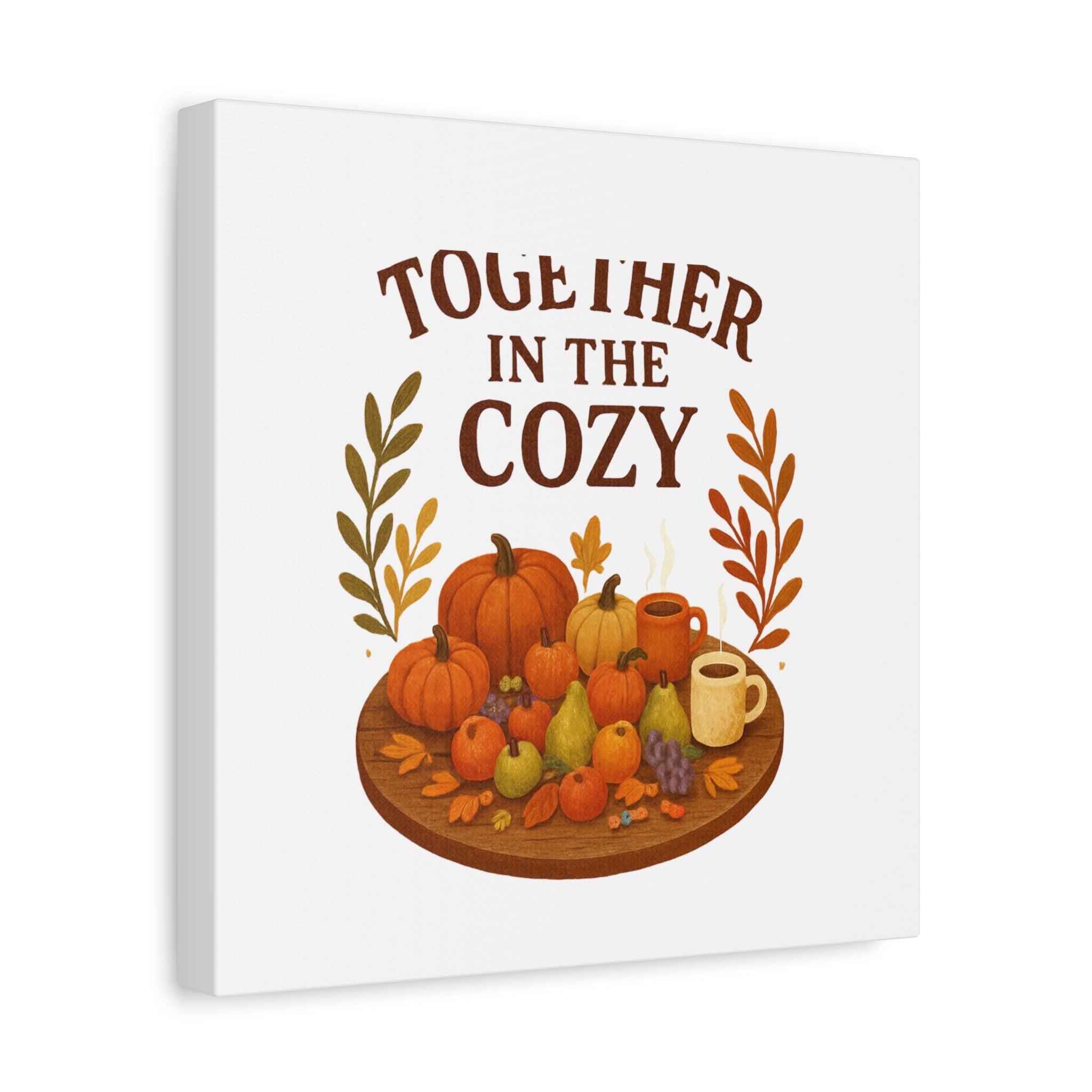 Fall Harvest Cozy Canvas Wall Art – "In The Cozy" Pumpkin & Coffee Autumn Decor