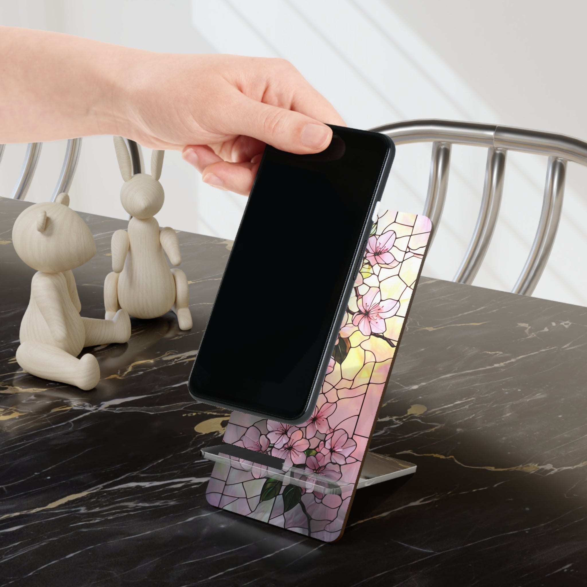 Floral Smartphone Stand, Cell Phone Holder, Stained Glass Design, Decorative Desk Accessory, Gift for Her