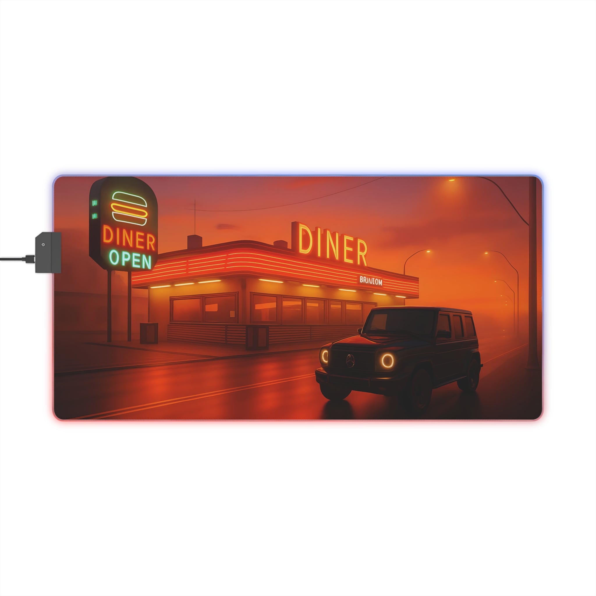 Retro Diner RGB Gaming Mouse Pad Neon LED Desk Mat Arcade Aesthetic Setup Gamer Gift Large Mousepad for Office and Desk Decor
