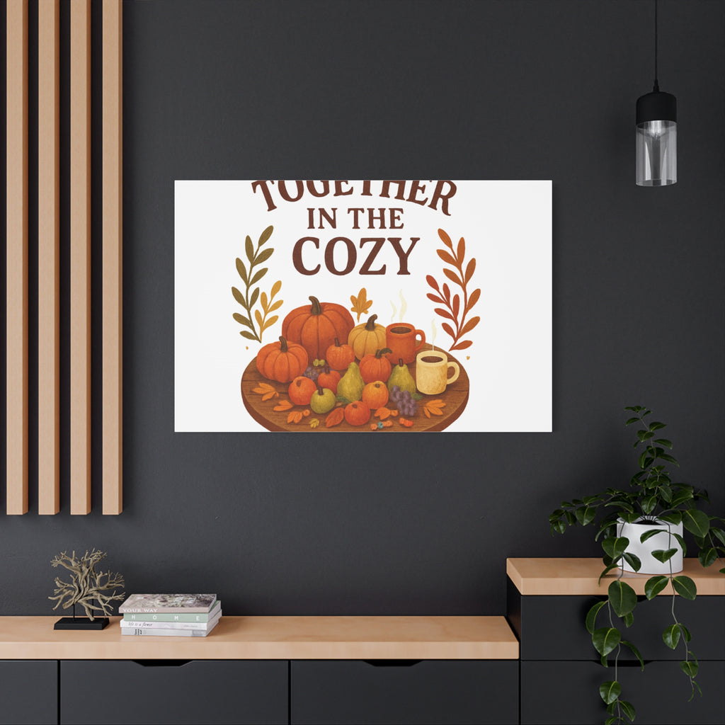 Fall Harvest Cozy Canvas Wall Art – "In The Cozy" Pumpkin & Coffee Autumn Decor