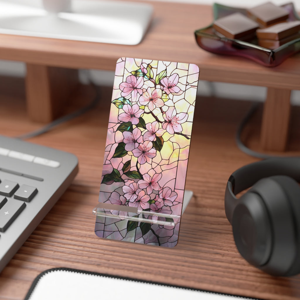 Floral Smartphone Stand, Cell Phone Holder, Stained Glass Design, Decorative Desk Accessory, Gift for Her