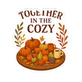Together in the Cozy Fall Sticker — Autumn Pumpkin & Hot Drink Kiss-Cut Sticker