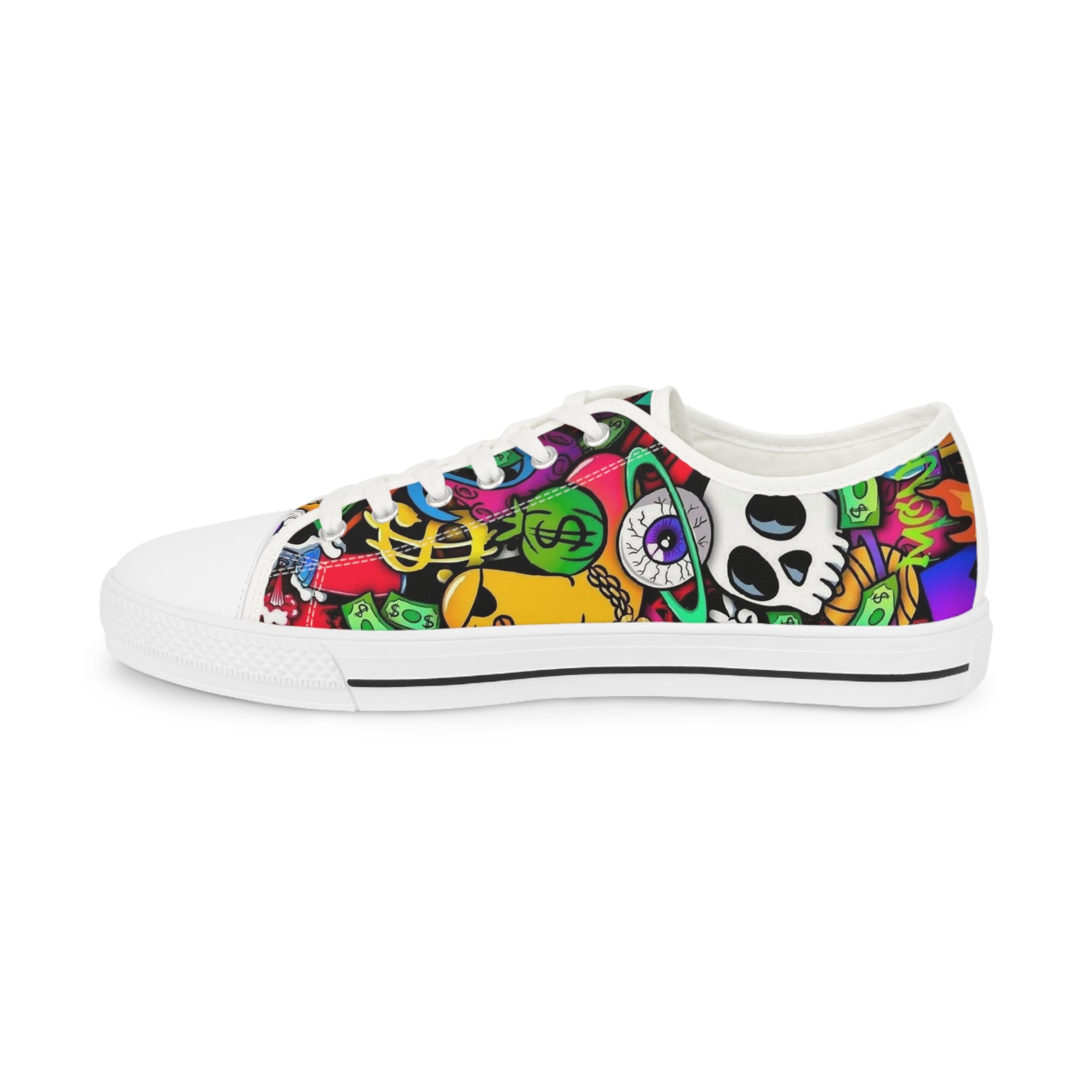 Men's Low Top Sneakers — Colorful Day of the Dead Skull Street Art Design
