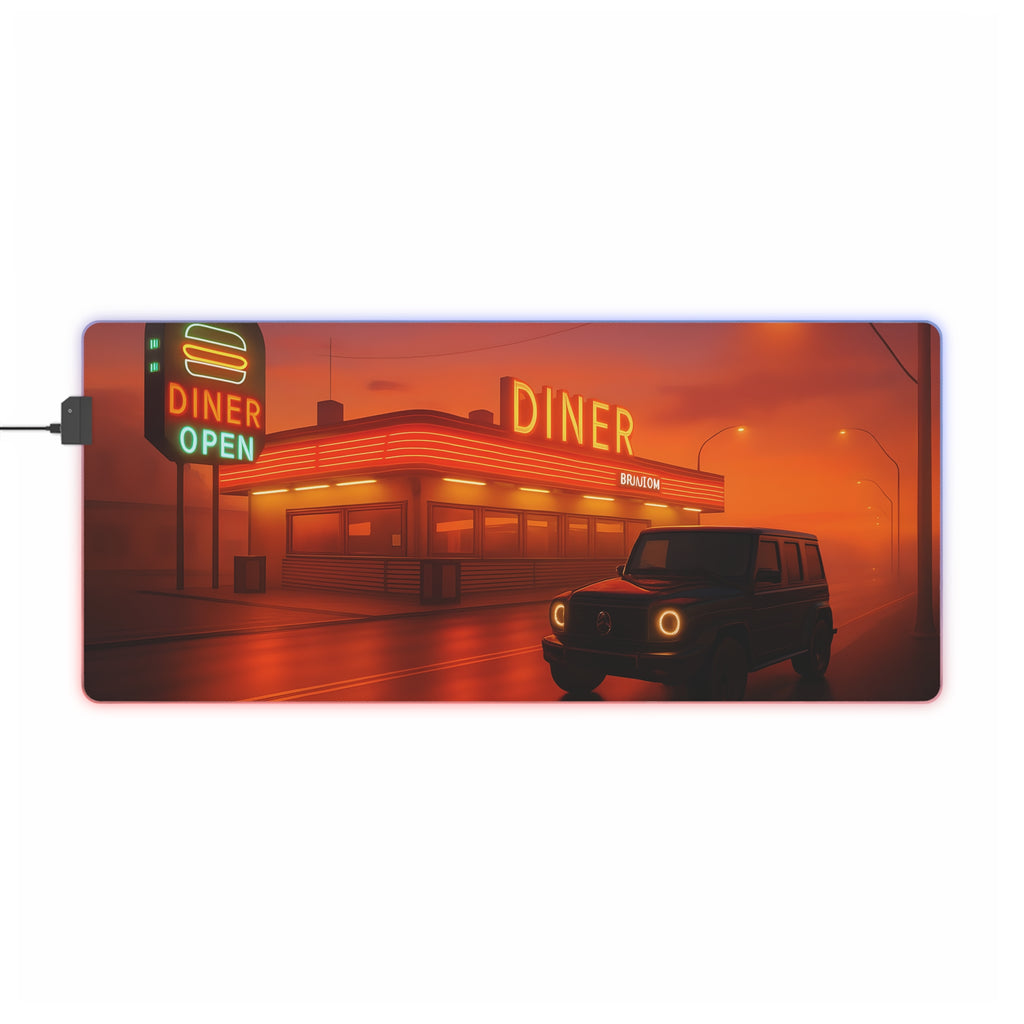 Retro Diner RGB Gaming Mouse Pad Neon LED Desk Mat Arcade Aesthetic Setup Gamer Gift Large Mousepad for Office and Desk Decor