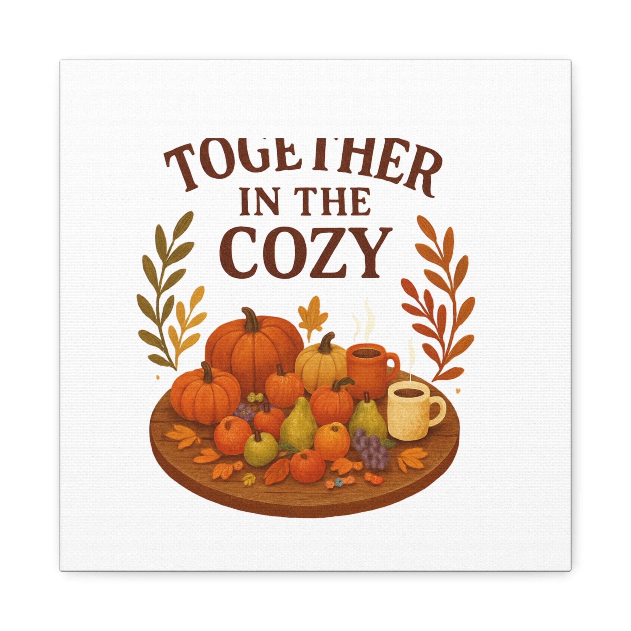 Fall Harvest Cozy Canvas Wall Art – "In The Cozy" Pumpkin & Coffee Autumn Decor