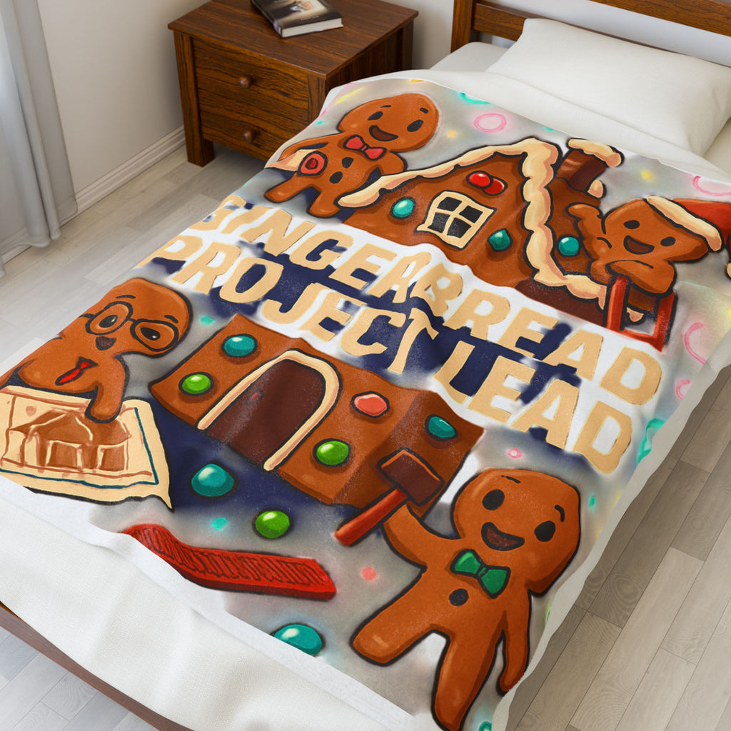 Velveteen Blanket — "Gingerbread Project Lead" Holiday Plush Throw
