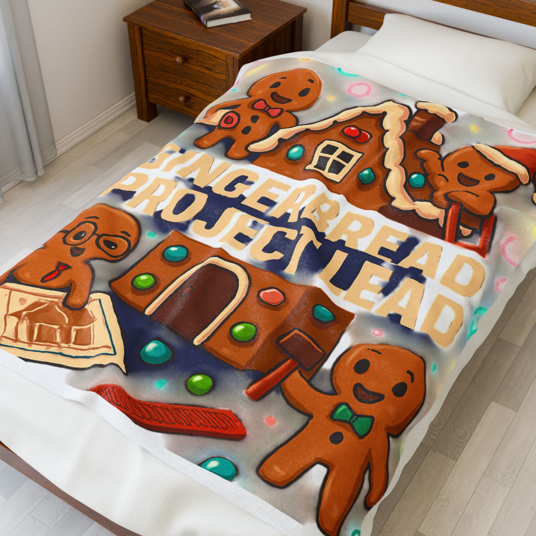 Velveteen Blanket — "Gingerbread Project Lead" Holiday Plush Throw