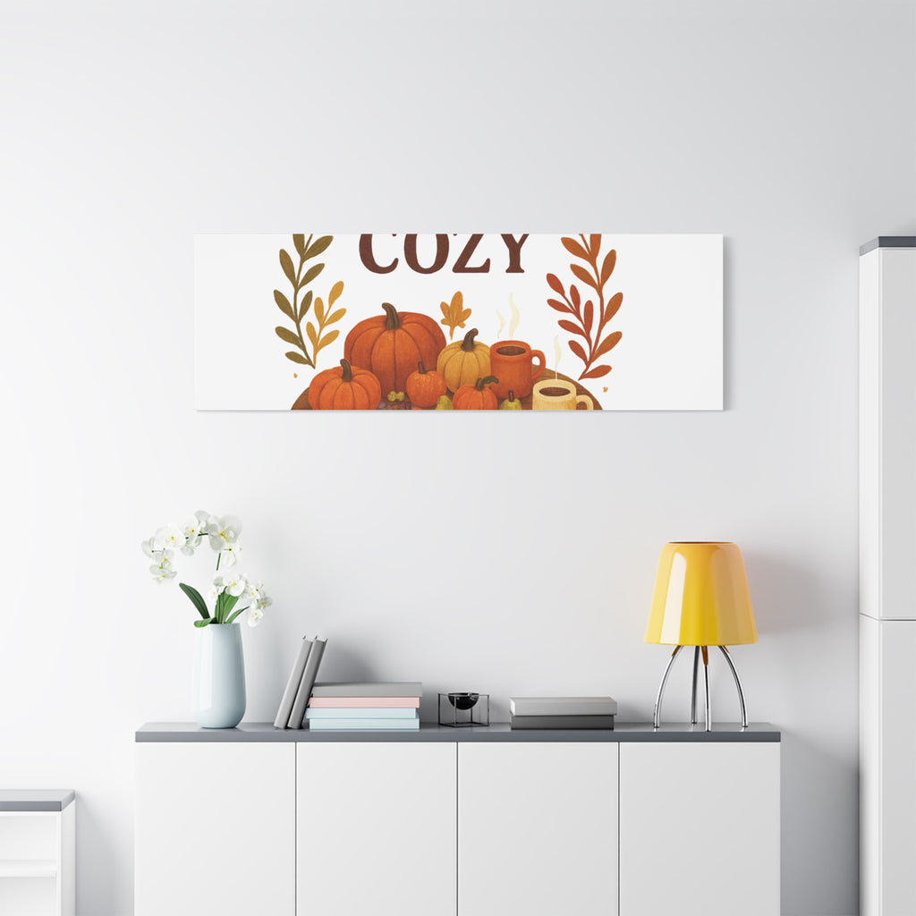 Fall Harvest Cozy Canvas Wall Art – "In The Cozy" Pumpkin & Coffee Autumn Decor